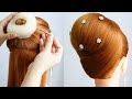 Latest Bun Hairstyle With Donut | Easy High Bun Updo Hairstyles | New Juda Hairstyle With Gown