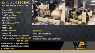 Used 500 kW Kohler 500REOZVB Diesel Generator EPA Tier 2 Certified