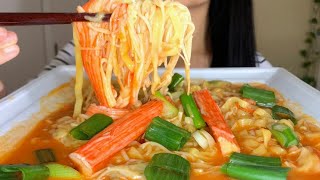 ASMR 2x Spicy Noodles Stew + Enoki Mushrooms & Crab Stick MUKBANG | Eating sounds | No Talking
