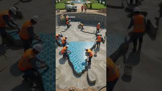 How😱the work of a worker building a swimming pool in front of a beautiful palace is made with AI