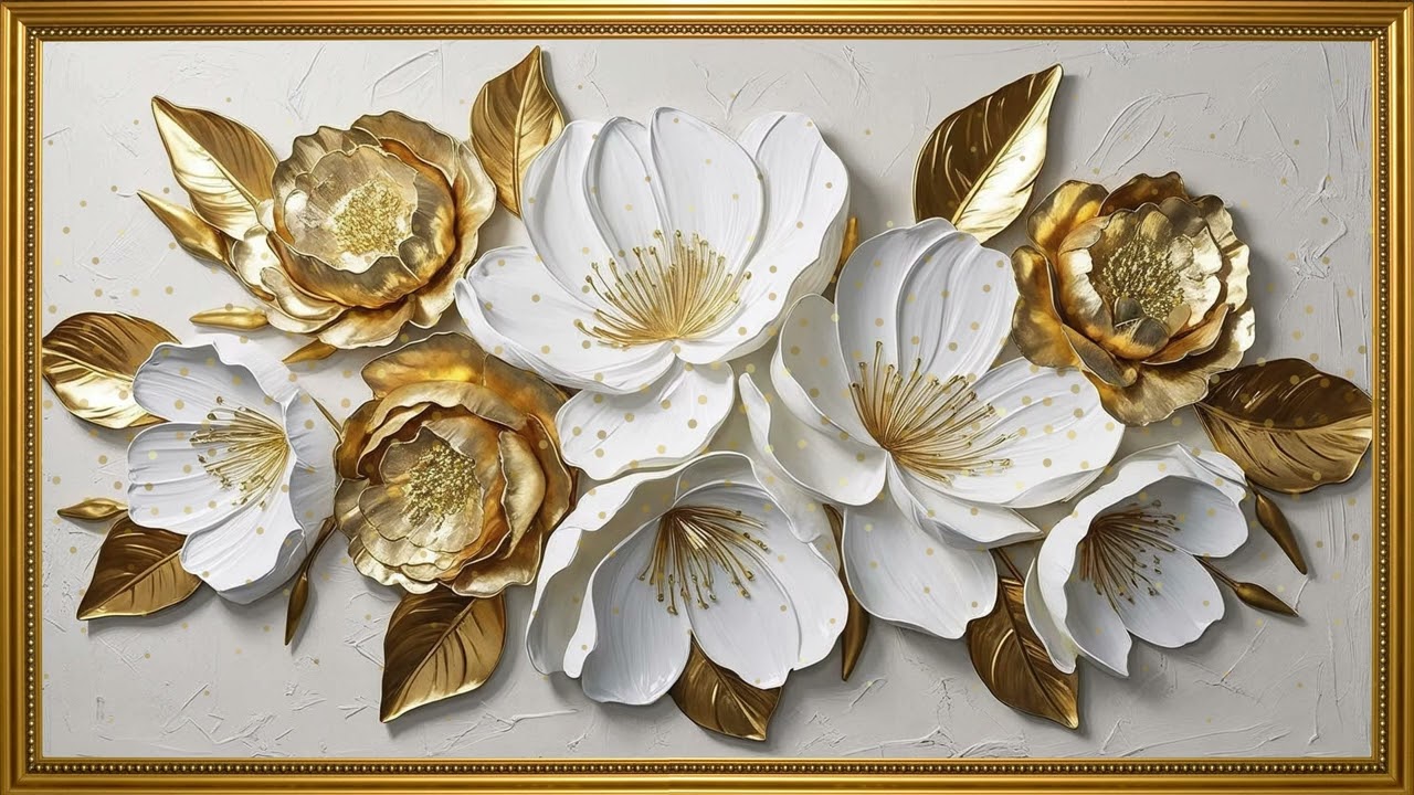 Vintage White and Gold Peonies Painting |  Luxurious Floral Digital Wall Art For Your TV #frametv