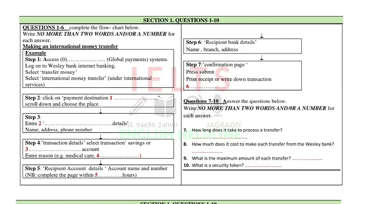 Listening test 4, making an International money transfer #ielts #listening #ehjagraon