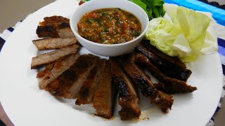 ستيك بقري مشوي كريل(سيغا رون هآي)+صوص غمس تاي للمشويات-نام جيم جيو| GRILLED STEAK W/ SPICY DIP SAUCE