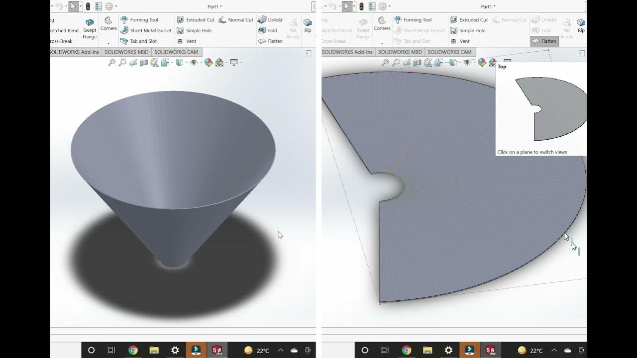 solidwork how to create cone sheet metal part 1 YouTube