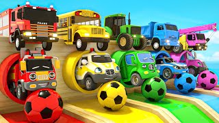 Baby car jumps out of the slide - Wheels on the Bus - Baby Nursery Rhymes & Kids Songs