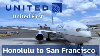(4K) United Airlines First Class | TRIP REPORT | Honolulu to San Francisco Boeing 777-200