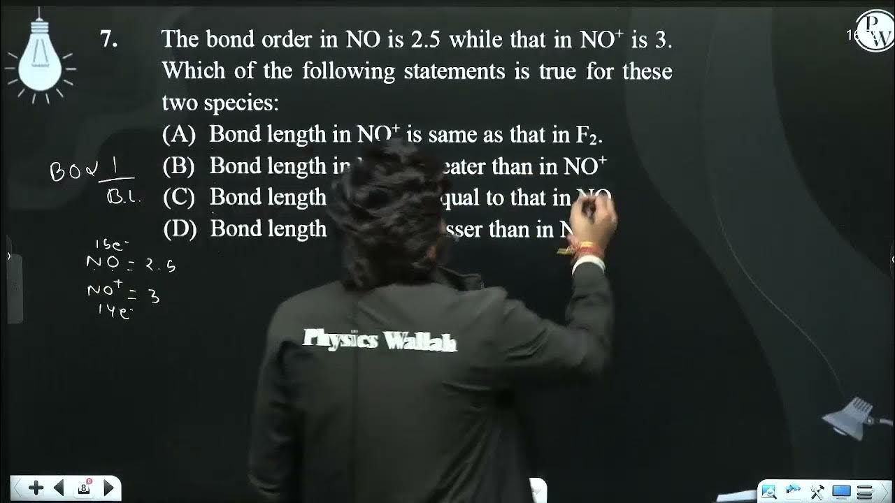 The bond order in NO is 2.5 while that in NO+ is 3. Which of the ...