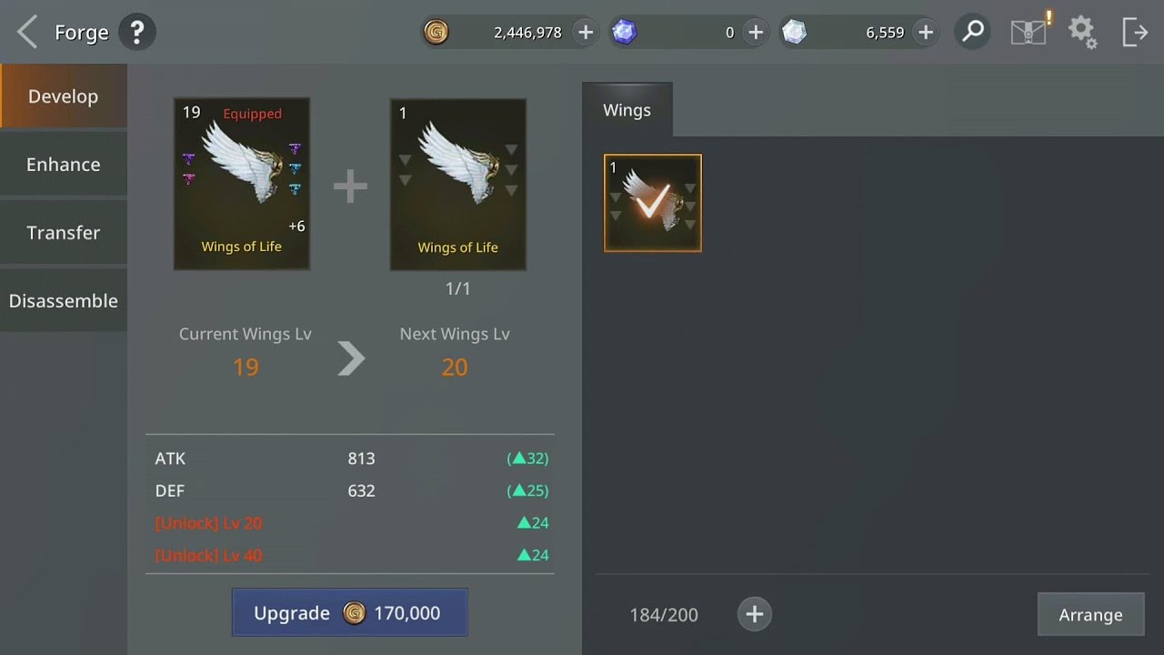 AxE: Alliance vs Empire guide: Crafting and Powering Up Wings (lvl 19 +)!