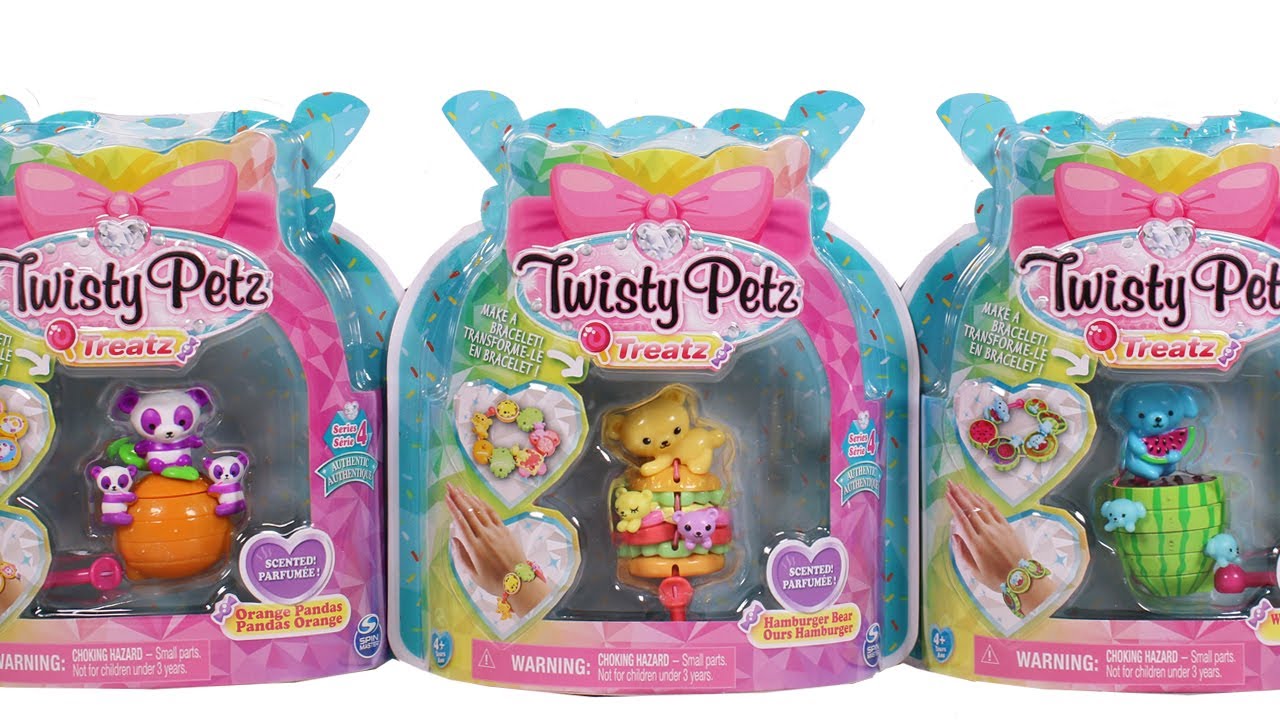 Twisty Petz Treatz Jewelry Orange Pandas, Hamburger Bear and Watermelon