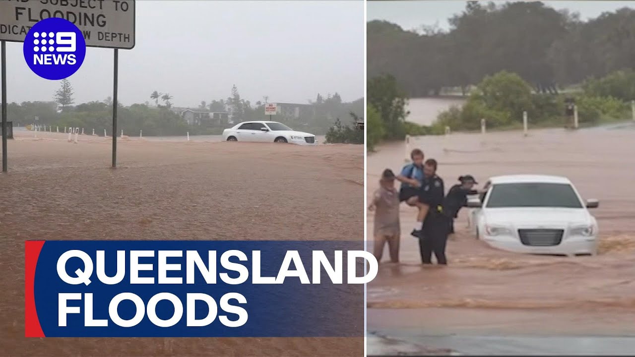 Child saved from stranded car as floodwaters rise | 9 News Australia