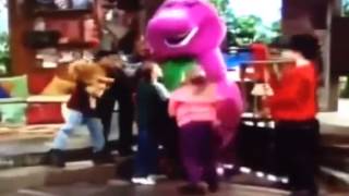 Barney comes to life (Alissa hugs Barney)