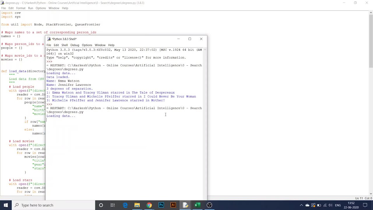Artificial Intelligence - Project 0a - Six Degrees of Kevin Bacon game ...
