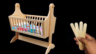 Como Hacer Una Cuna Para Bebe Con Palitos De Helado - how to make Miniature baby crib