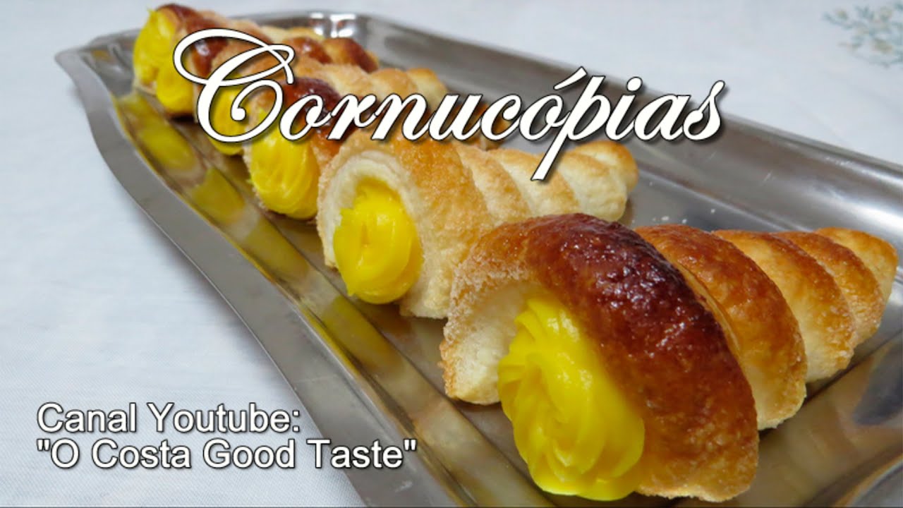 Receita de cornucópias de massa folhada com creme de confeiteiro
