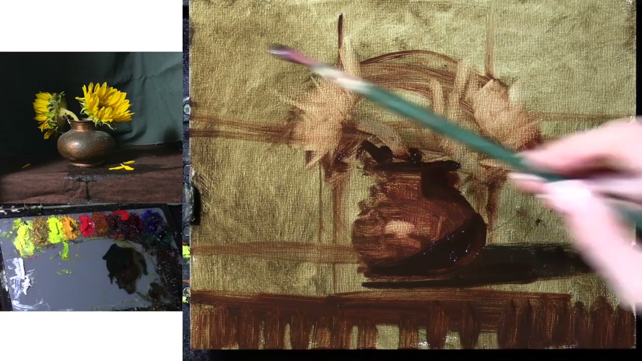 Как рисовать цветы маслом — простые подсолнухи