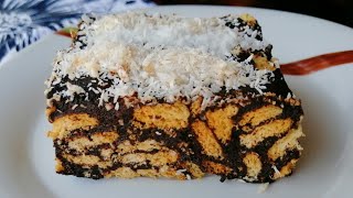 طريقة تحضير ليزي كيك | سوكسيه| كيفية تحضير كيكة سهلة بالبسكويت السادة @-cookingrecipe