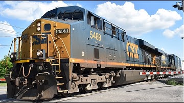 CSX Engine 5469 & CSX 5244 Hauling Freight Cars Under the Grand River Bridge