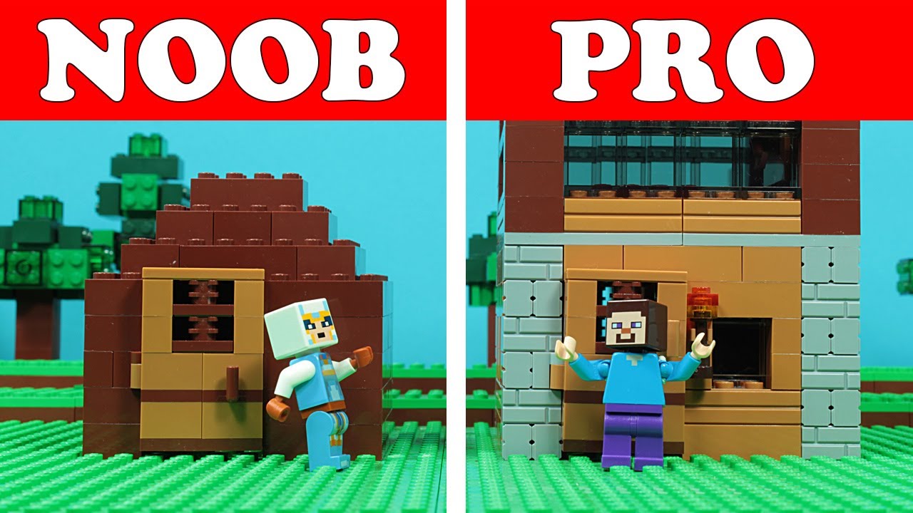 Lego Minecraft NOOB vs PRO - First Night HOUSE Build Challenge - Animation -