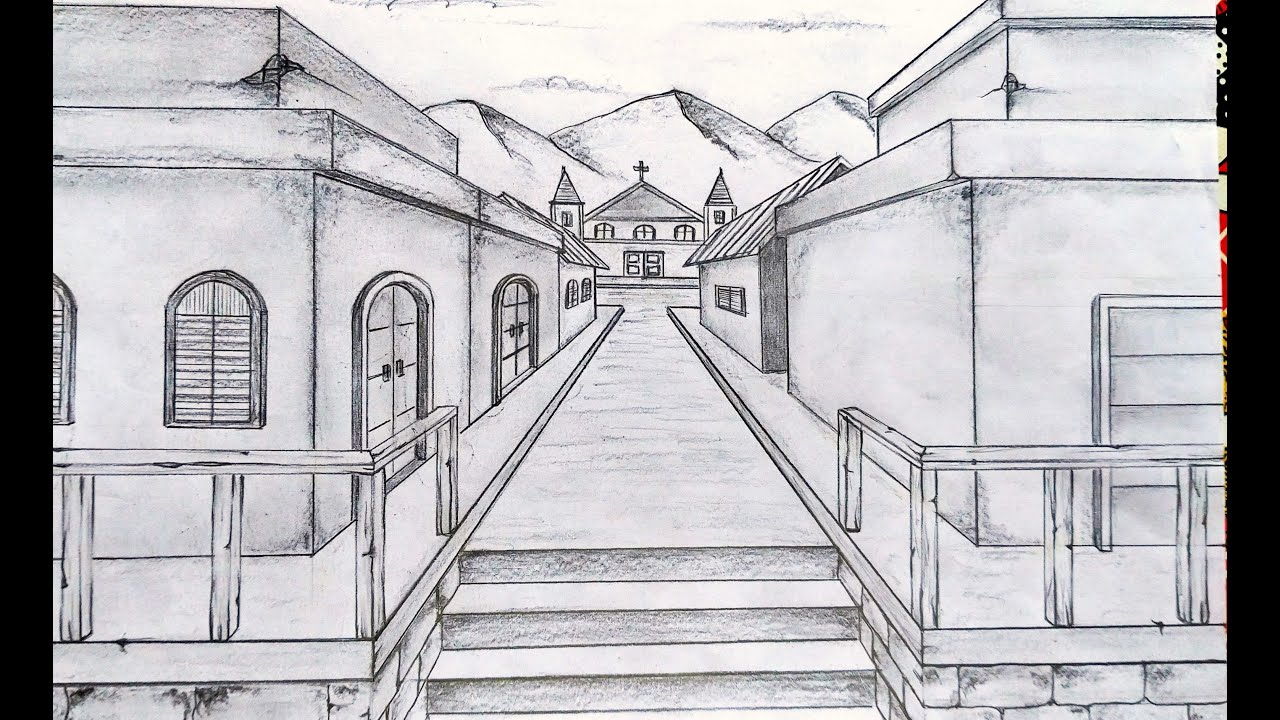 Cenário p/ Games: Aprenda a Desenhar. CASAS de VILAREJO c/  01 Ponto de Fuga! Siga o Passo a Passo!