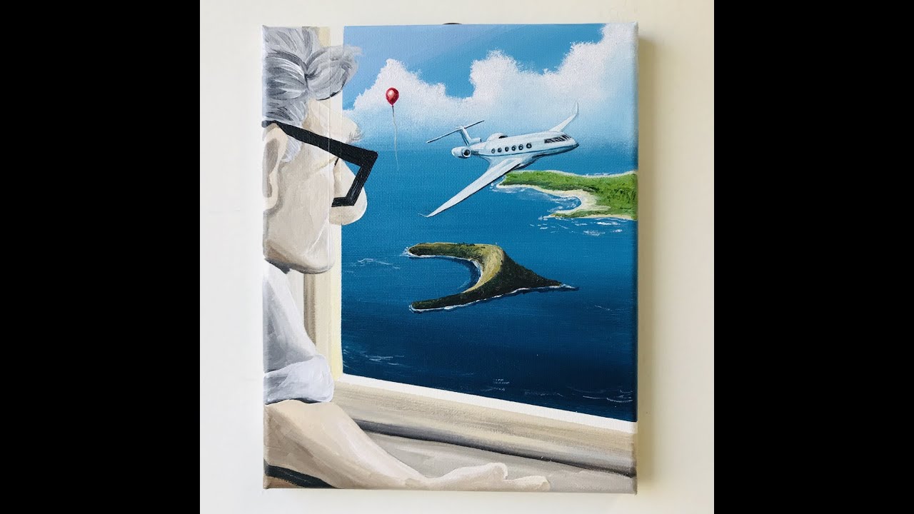 Acrylic painting/UP/sky painting/air plane/step by step/up painting