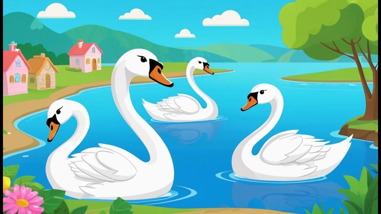 Пять маленьких лебедей парят в небе 🦢