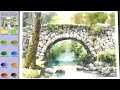 Without Sketch Landscape Watercolor - Stone Bridge (color mixing view) NAMIL ART