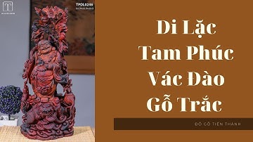 Tượng Gỗ: Di Lặc Tam Phúc Vác Cành Đào Gỗ Trắc Đỏ Đen | Xưởng Tượng Gỗ