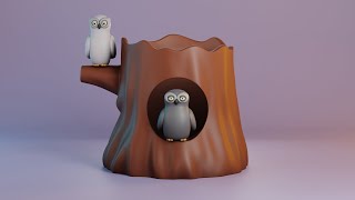 Owl Pen Holder | Preview in Blender 3d