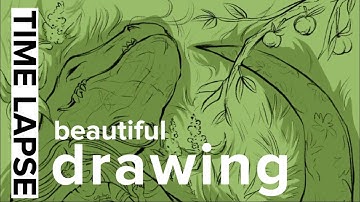 Procreate Time-Lapse: Dinosaur & Cute Girl in Blooming Garden #procreatetimelapse #cutedrawing