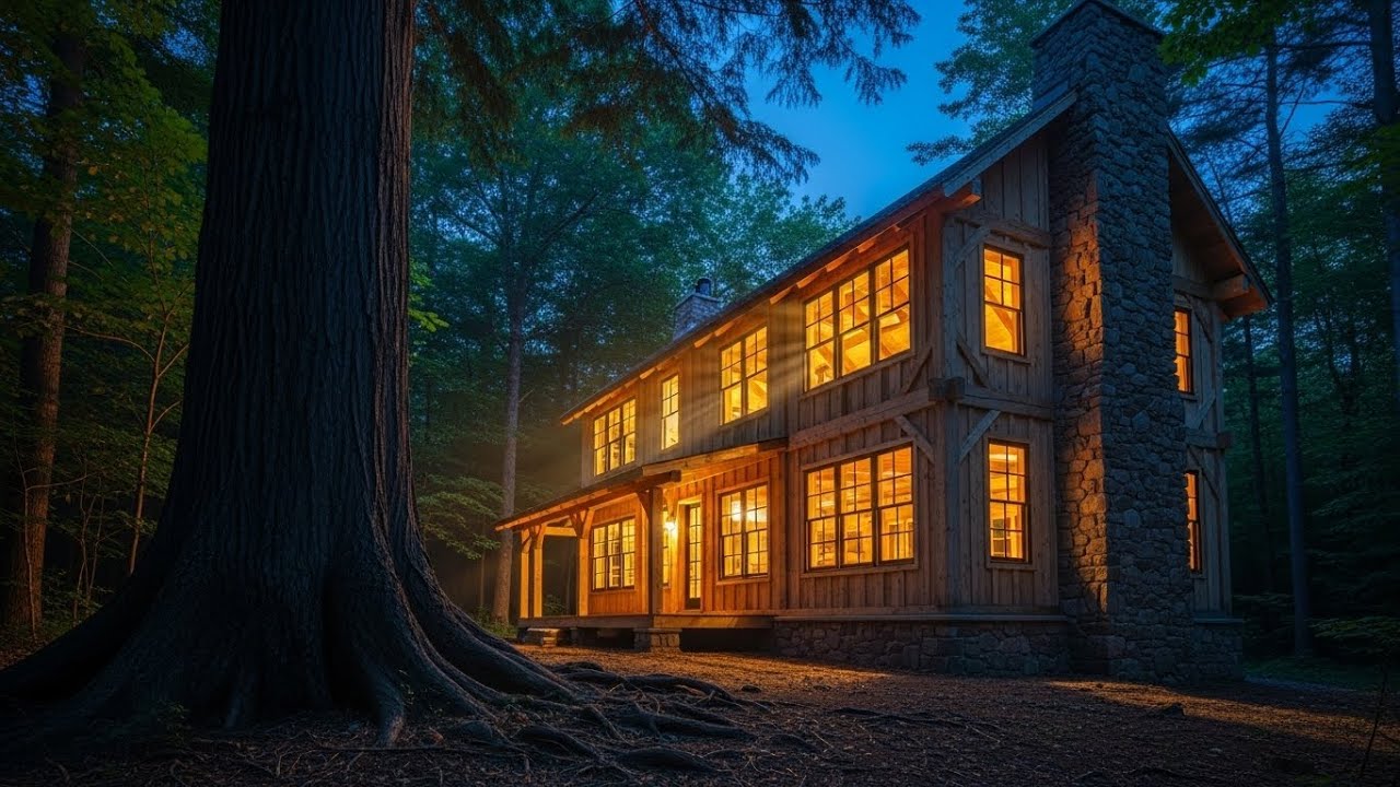 ASMR Large Tree Cutting! Full Cutting 80ft Oak to Wooden Cabin Build