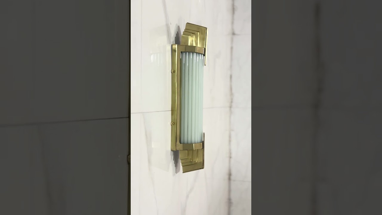 Art Deco Brass & Milk Glass Rod Wall Sconce Vintage Architectural Antique Light