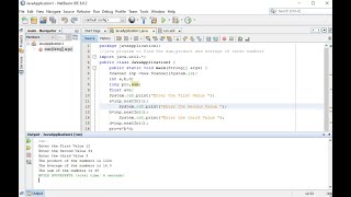 java program to find the sum,product and average of three numbers