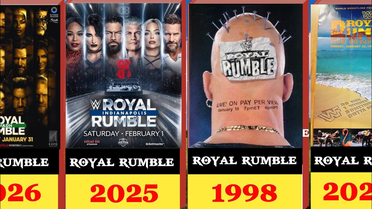 Все постеры Royal Rumble с 1988 по 2026 год