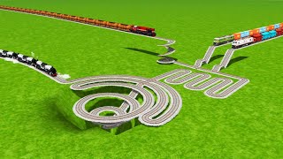 4 TRAINS COUPLING CROSSIN BY ROUND SPRING RAILROAD TRACKS ZIG ZAG TRACKS | Beamng Drive | Train Game