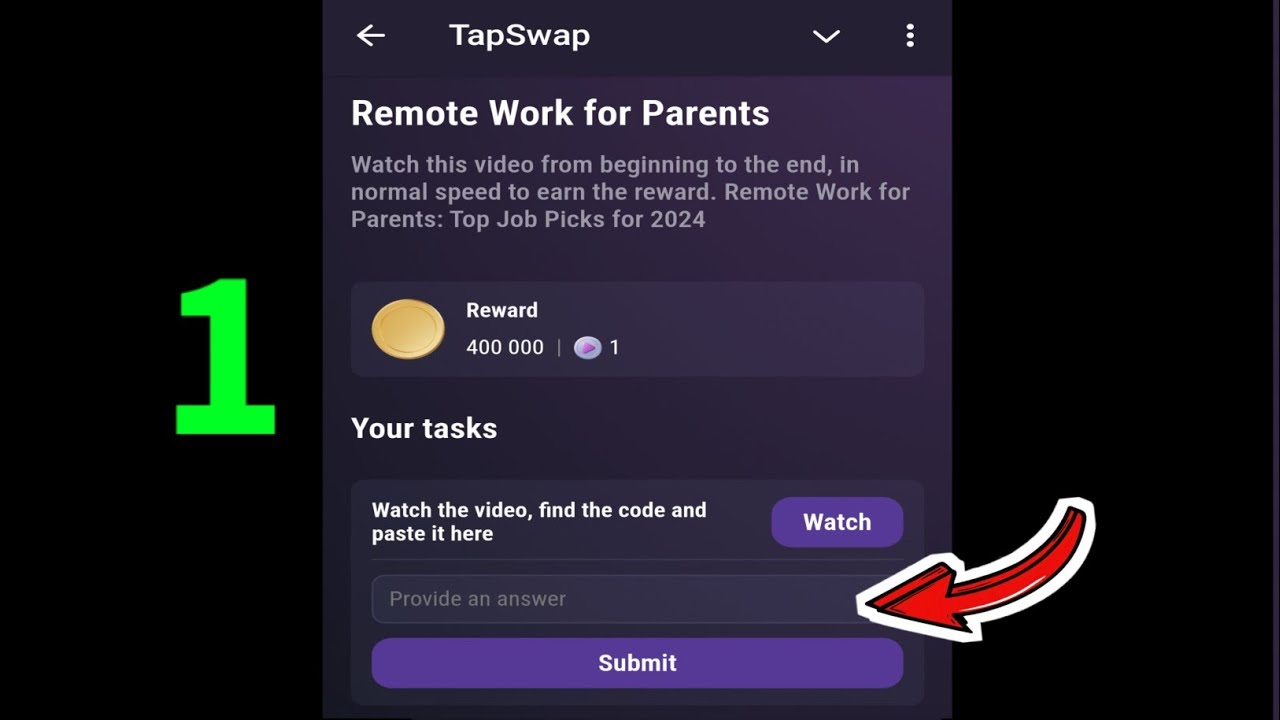 Remote Work For Parents | TapSwap Video Code | 7 November TapSwap Youtube Video Code