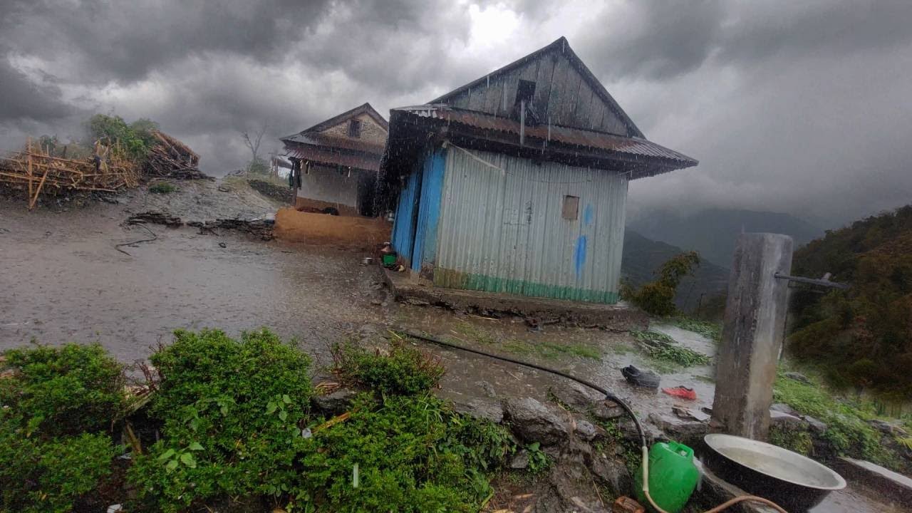 Heavy Rainfall in Hilly Village|| Walking through Mountain Village in ...