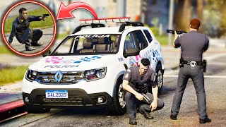 GTA V : MOD POLICIA - CAÍMOS EM UMA EMBOSCADA e FICAMOS CERCADOS NA TROCA DE TIROS!