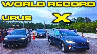 WORLD RECORD REMATCH - 2019 Tesla Model X Raven Ludicrous vs Lamborghini Urus 1\/4 Mile Drag Racing