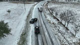 2-1-2023 Cleburne, TX Ice Storm - Cars sliding off road - Everything iced over