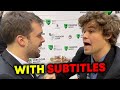 Magnus carlsen gets shocked after fedoseev whispers variation to him after the game