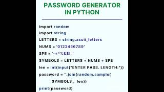 RANDOM PASSWORD GENERATOR #python #machinelearning #pythoncode #pythonprogramming #blockchain #java