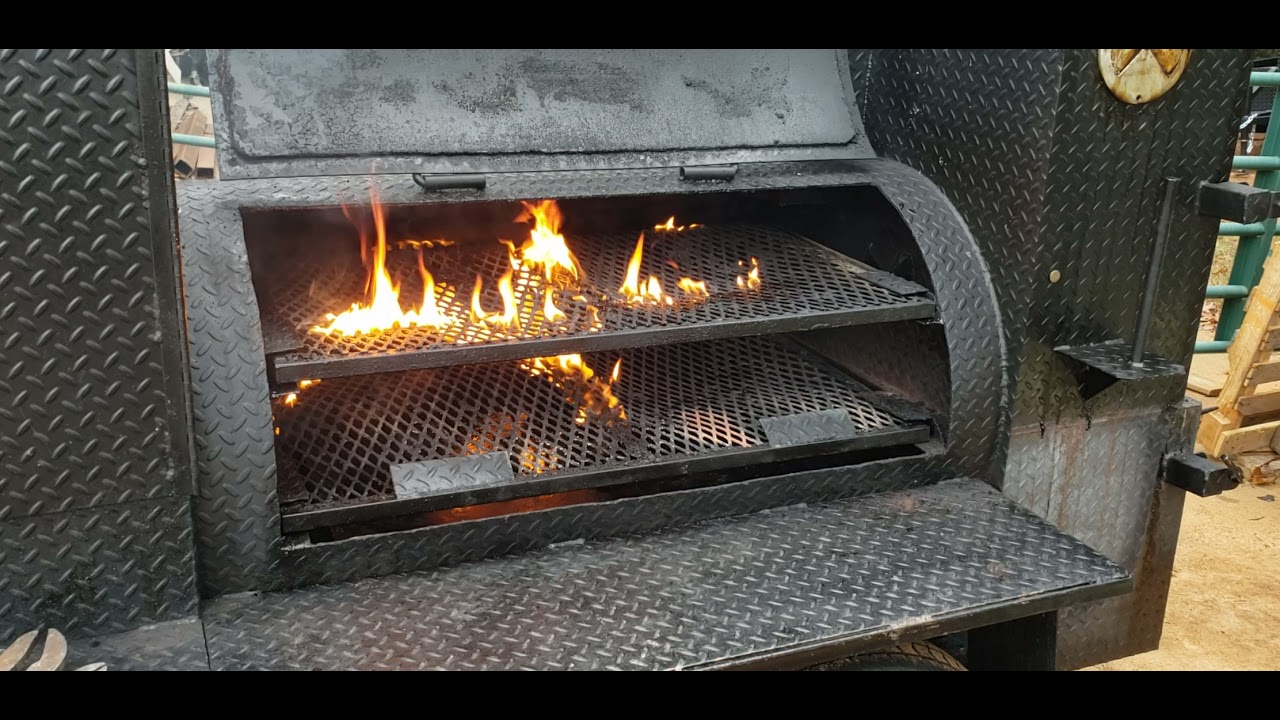 Cleaning a Dirty Bbq smoker grill trailer w flame thrower Bbq smoker