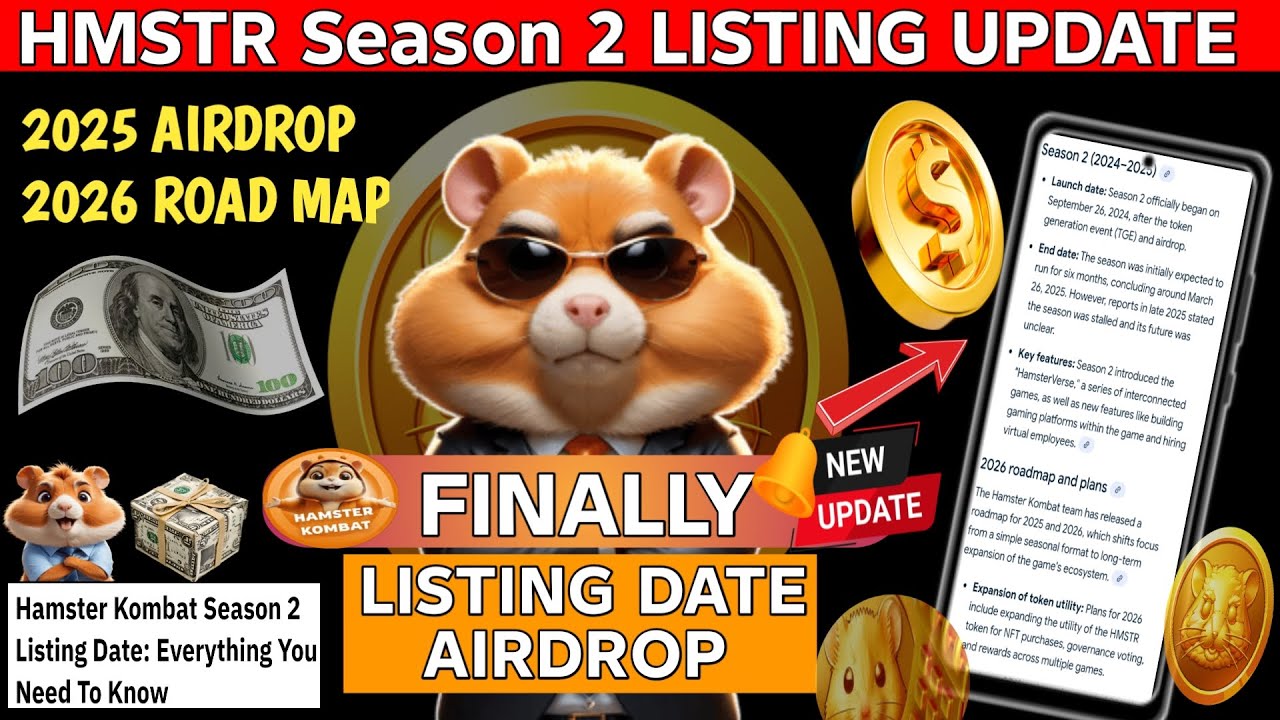 Hamster kombat season 2 Finally✅Listing date And 2025 Airdrop 2026 Road map✅Hmstr new update season 