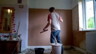 Skimming a small wall with Thistle Multi Finish plaster, a second coat went on later