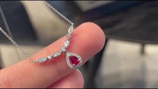 Celebrity Vivid Red Ruby Necklace in Pear Shape Gemstone 0.22 Cts with 0.16 Cts Diamonds Profile