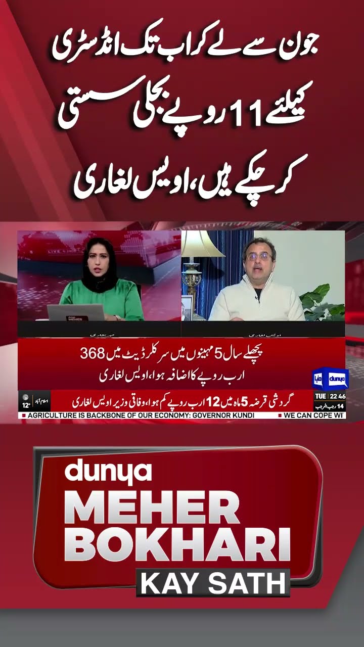 Since June Electricity Has Been Reduced by Rs11 for Industry | Dunya Meher Bokhari Kay Sath #shorts