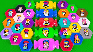 Rainbow SLIME: Looking Pinkfong, Cocomelon, Numberblocks, Alphablocks Candy Coloring! ASMR