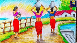 How To Draw A Village Scenery Step By Step Very Easy My Village