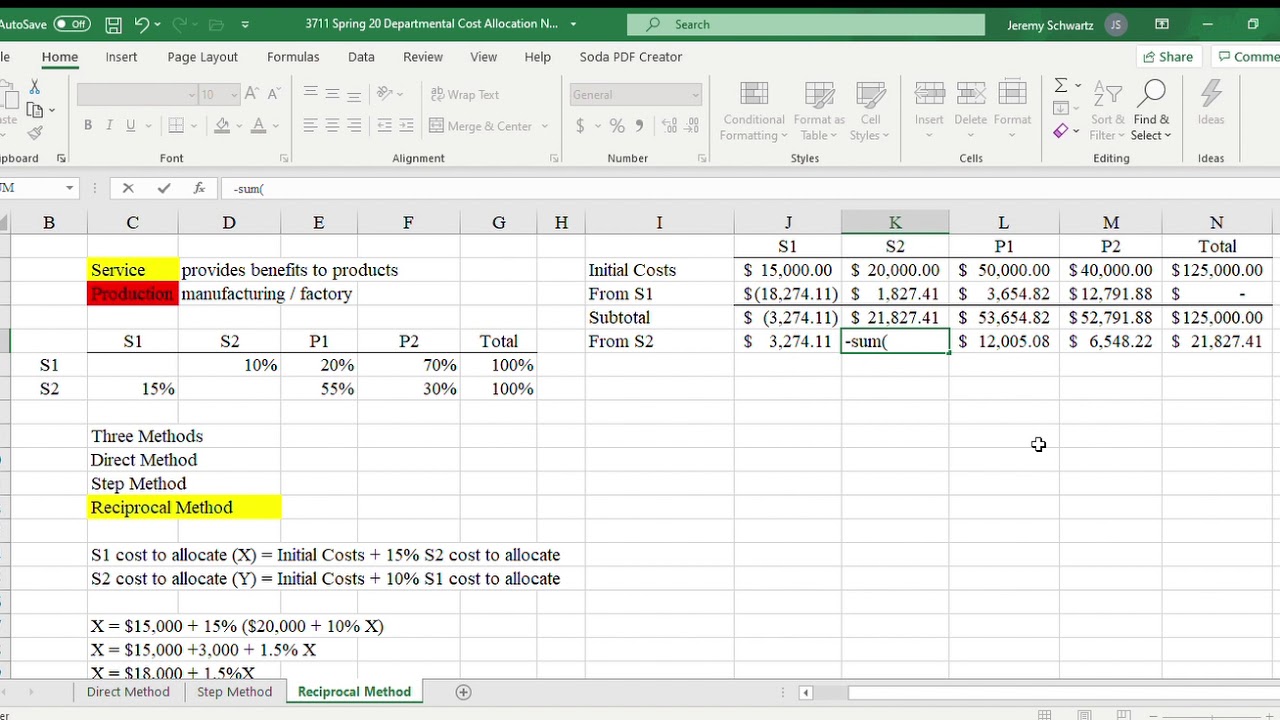 3711 Departmental Cost Allocation Notes   Reciprocal Method Part 2 of 2