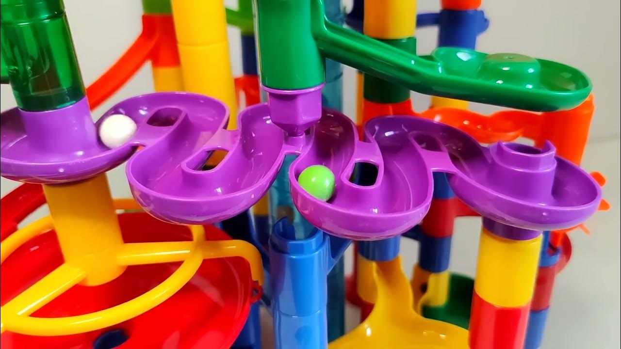 satisfying building blocks marble run race with fini candies YouTube